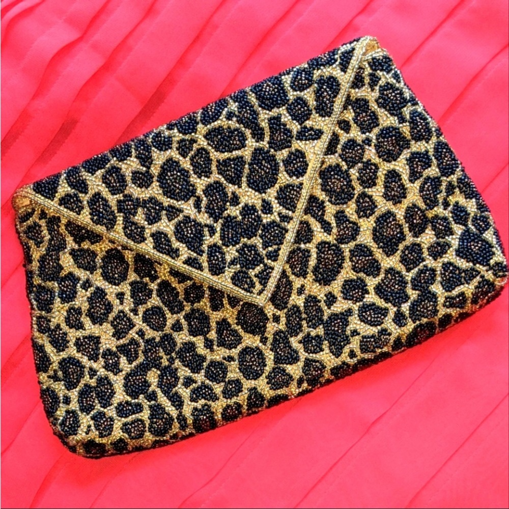 Vintage Inge Christopher Nairobi Leopard Beaded envelope Clutch